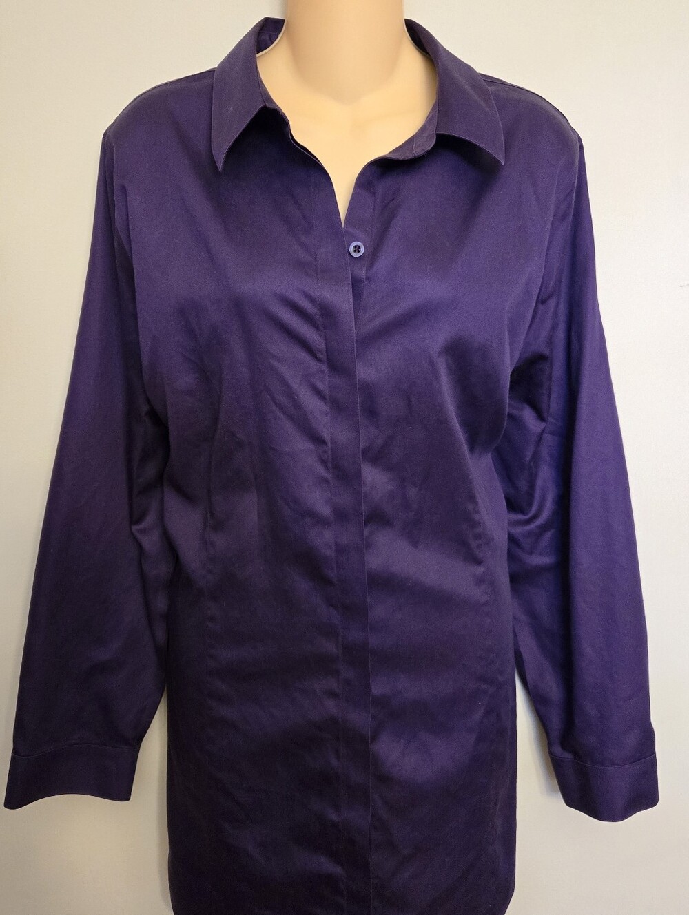 CHICO'S no-iron 100% cotton dress shirt long sleeve button up Sz 3 XL purple